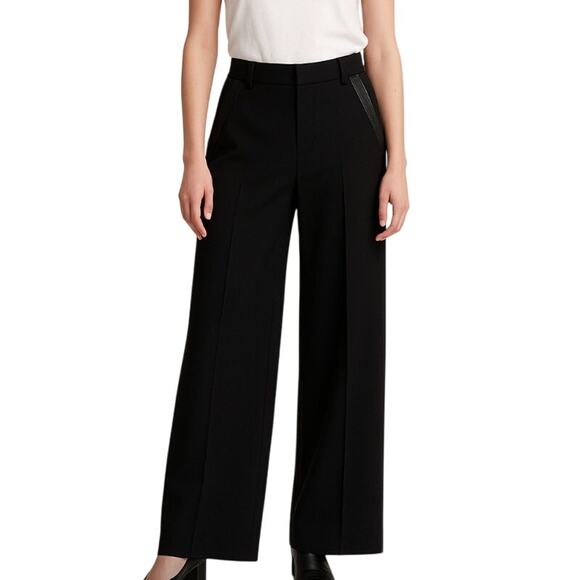 rag & bone Pants - rag & bone Women's Wool Slacks Wide Leg Leather Trim Pockets Size 6 Designer